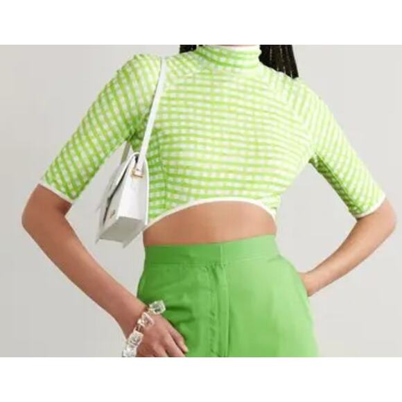 JACQUEMUS Tuba cropped gingham jersey turtleneck top - Picture 5 of 9